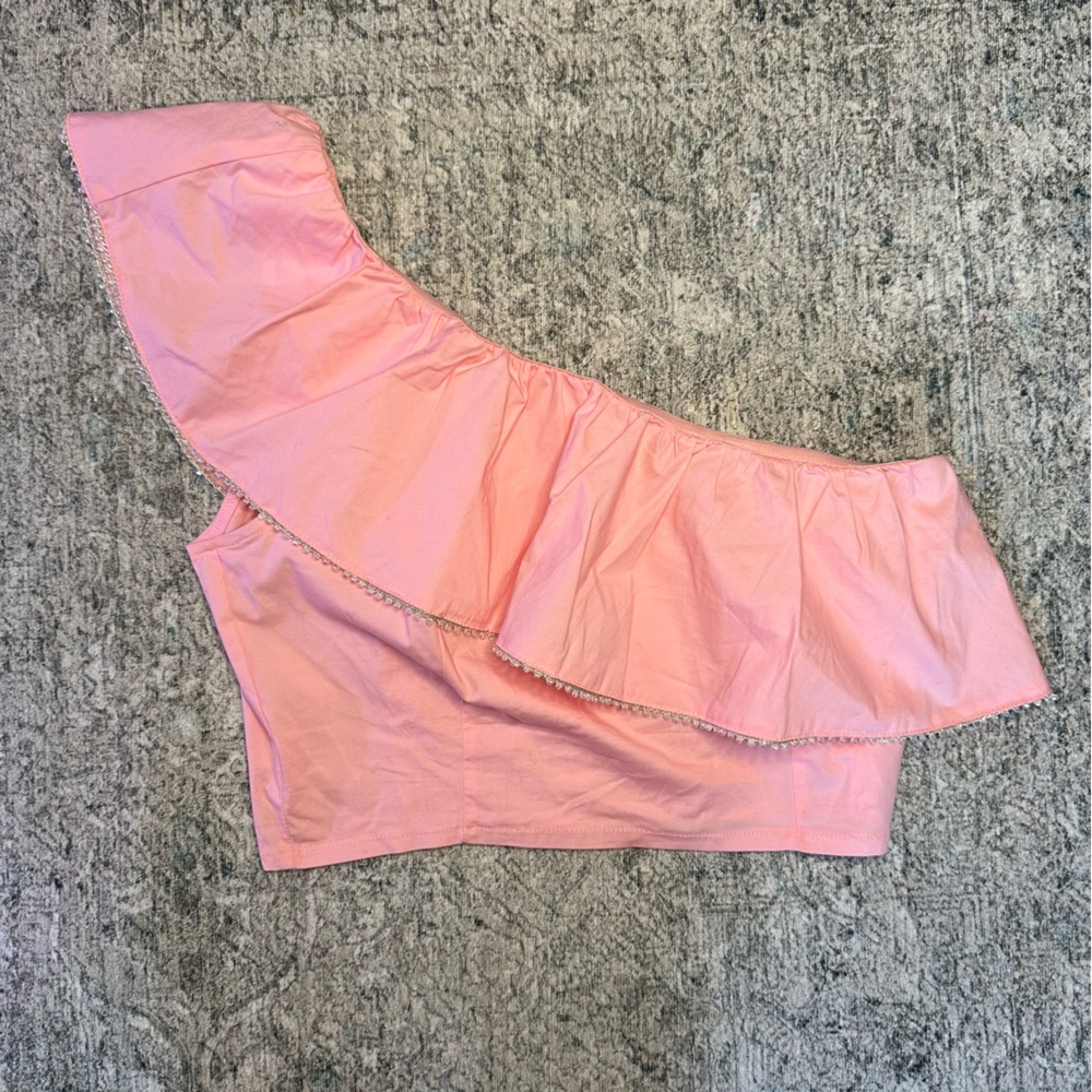 Wildfox Pink One-Shoulder Ruffle Top - Picture 1 of 6